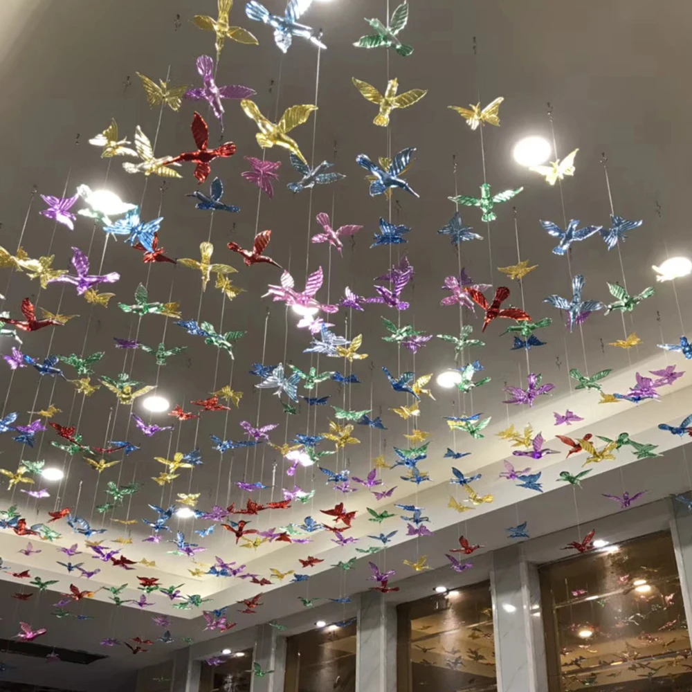 Modern simple creative bird pendant light led ceiling light multi colored bird shade lights for hotel stair shopping mall