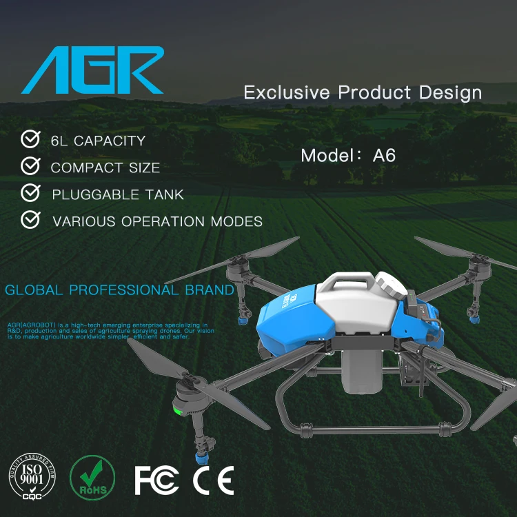 AGR China Professional Compact Size 6L automatic flight Agriculture Spraying UAV Drone