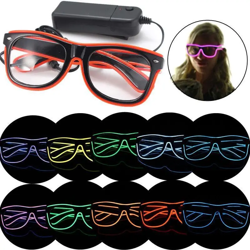 Aquat Light up El Wire Neon Rave Glasses Glow Flashing LED Sunglasses Costumes For Party, EDM, Halloween RB01 (Blue, Black Frame