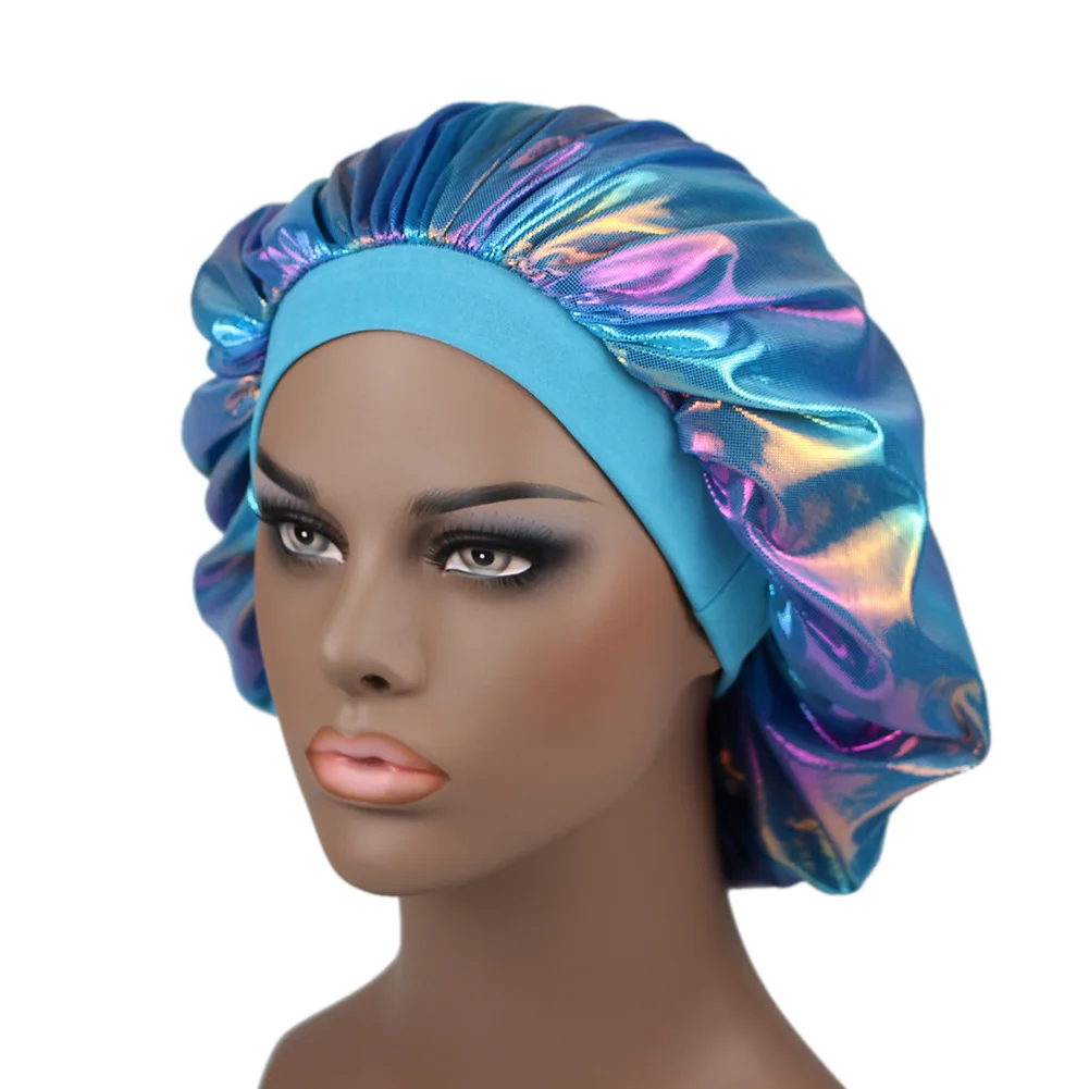 Colorful Women Laser Satin Bonnet Wide Hair Accessories Night Sleep