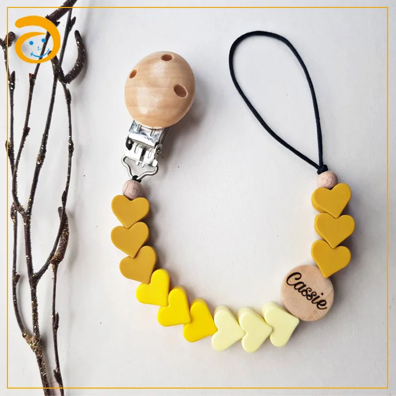Silicone Beads Custom Pacifier Wood Clip Chains Clip For Pacifier Baby