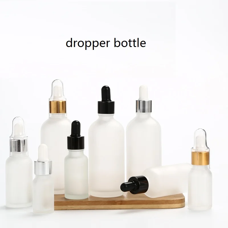 Multi -specification transparent frosted  essential oil glass bottle spray any color with Plastic dropper or uv dropper details