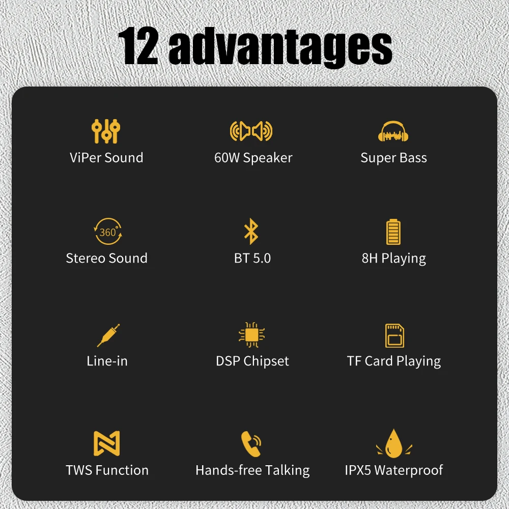 60W IPX5 Portable Waterproof TWS Heavy Bass Loudspeaker Subwoofer Boomboxes Bluetooth speakers - ANKUX.COM