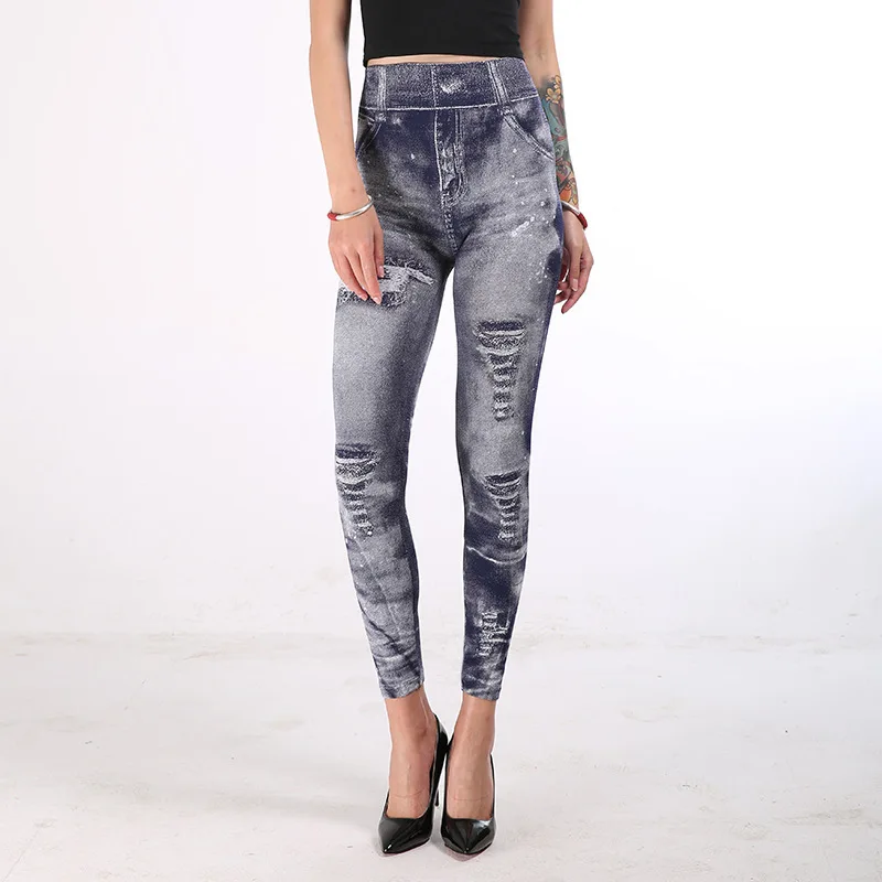 Wholesale Fashion Distroyed Jeans Look Jeggings Sexy Ladies Leggings ...