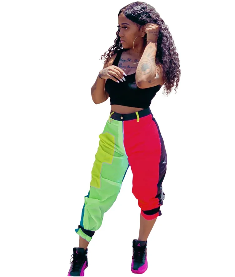 New Arrival 2 PCS Sweatsuit Patchwork Tank Top Long Pants Streetwear Summer Women Two Piece Set