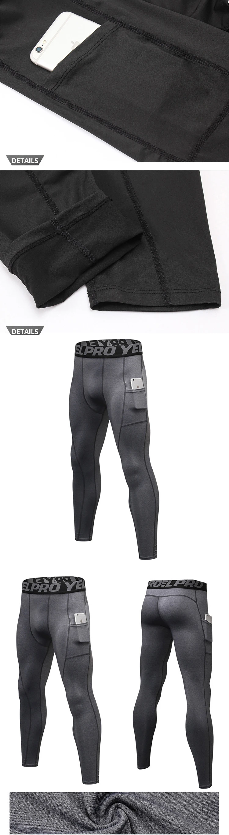 High quality wholesale fitness gym clothing leggins men high waisted workout mens running leggings with pocket