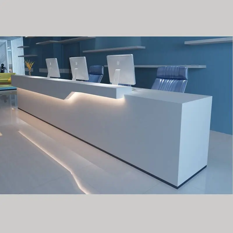 Custom Size Top Design LED Salon Reception Counter Desk White Table Led Light