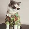 Hawaiian Style Apparel Heavy Duty Green Forest Floral Leaves Gentle Soft Cooling Cat Shirt Pet Cloth with Snap Fastener