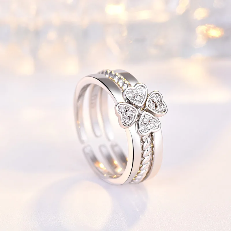 Four Leaf Clover Ring Can Split Three In One Combination To Open 
