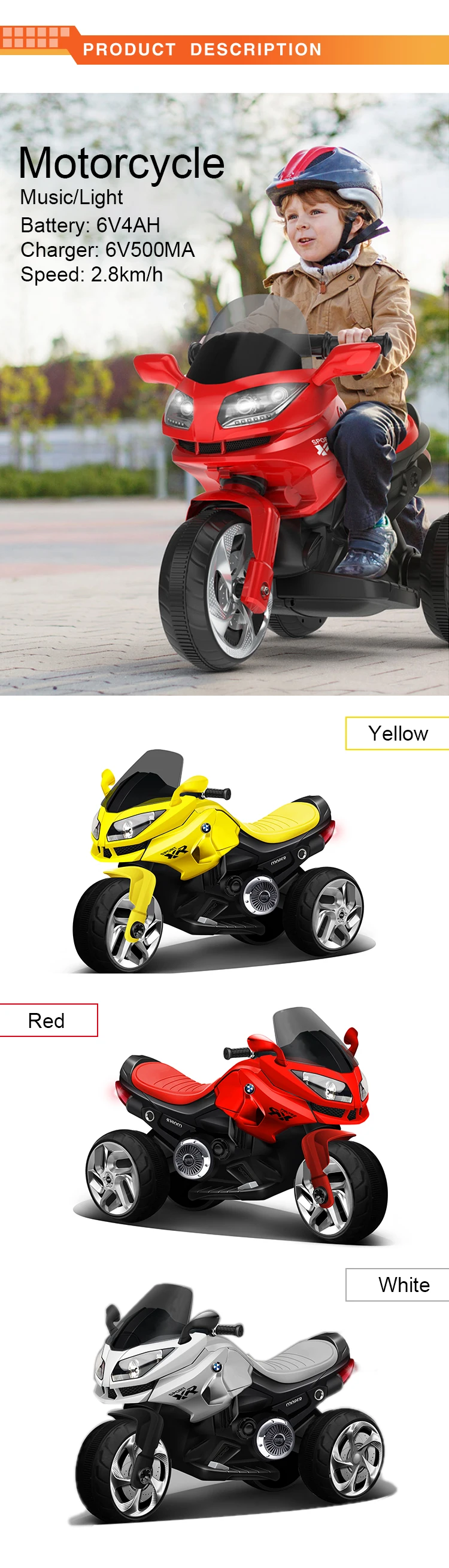 Top sale fashion design baby ride on car toy music light electric motorcycle for kids