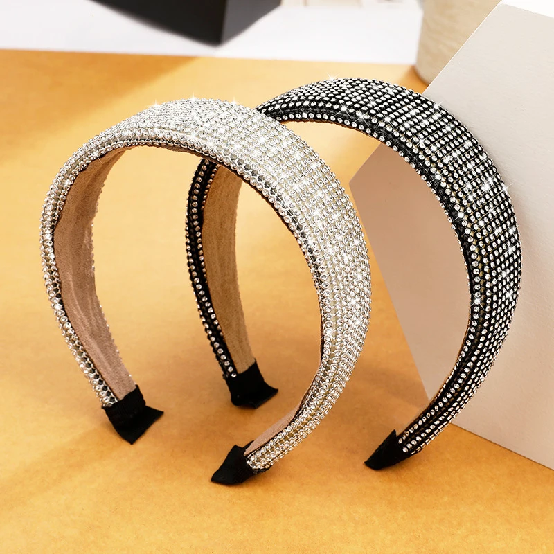 豪华巴洛克式全钻石发带派对海绵加垫发条水晶水钻头带女性发饰