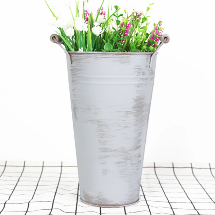 Galvanized Flower Vase Metal Flower Bucket Pots Planter Home Decorative