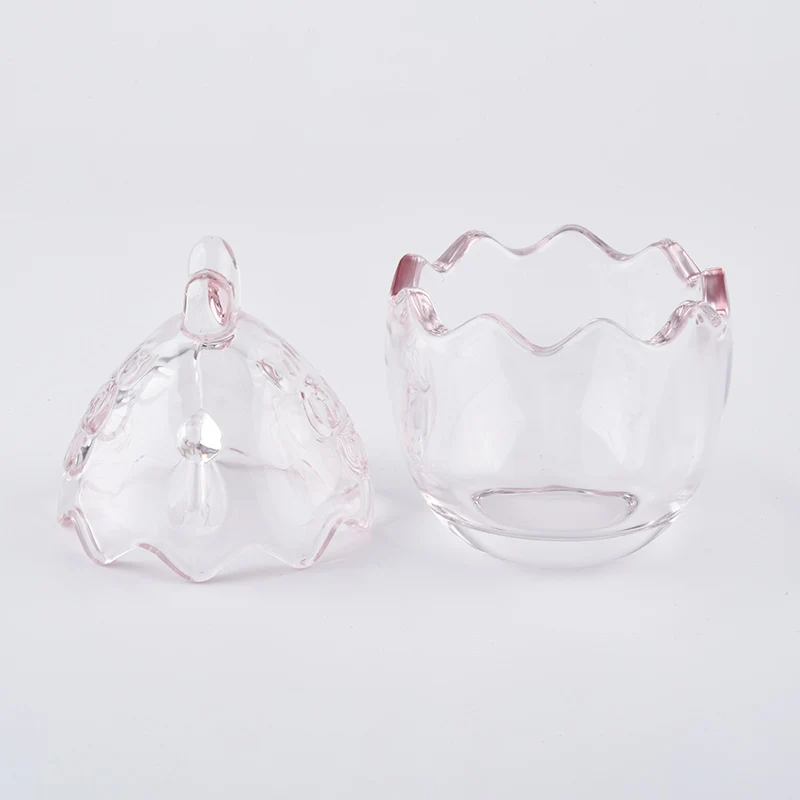 egg design pink colored glass candle jars