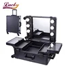 Black Studio Makeup Train Case Cosmetic Rolling Organizer Table LED Lights