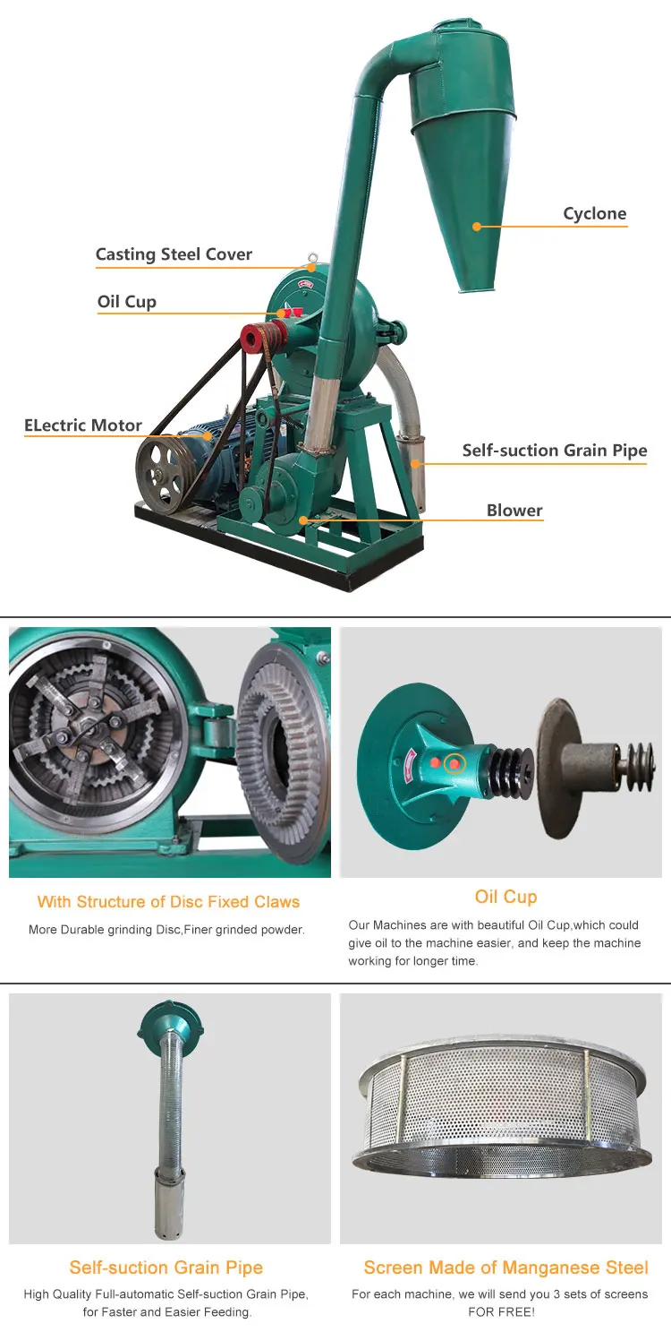 Small Animal Feed Grain Corn Maize Disk Flour Mill Wheat Crusher Grinder Grinding Milling Machine Price