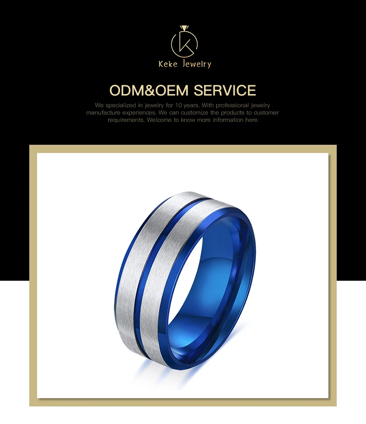 Hot Selling 8MM stainless steel exterior brushed blue men's ring R-450