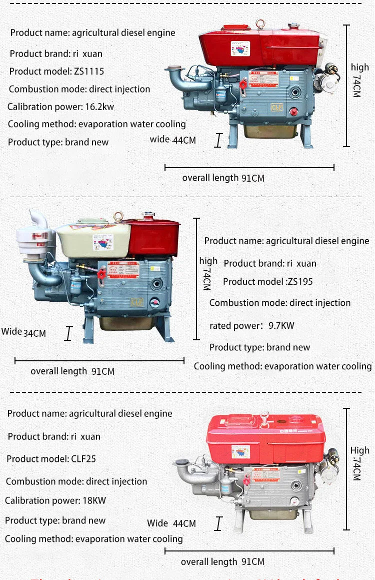 High Quality Direct Injection Four-stroke Small Single Cylinder 12hp Diesel Engine Zr195 S195 Zs195 For Agriculture Machinery