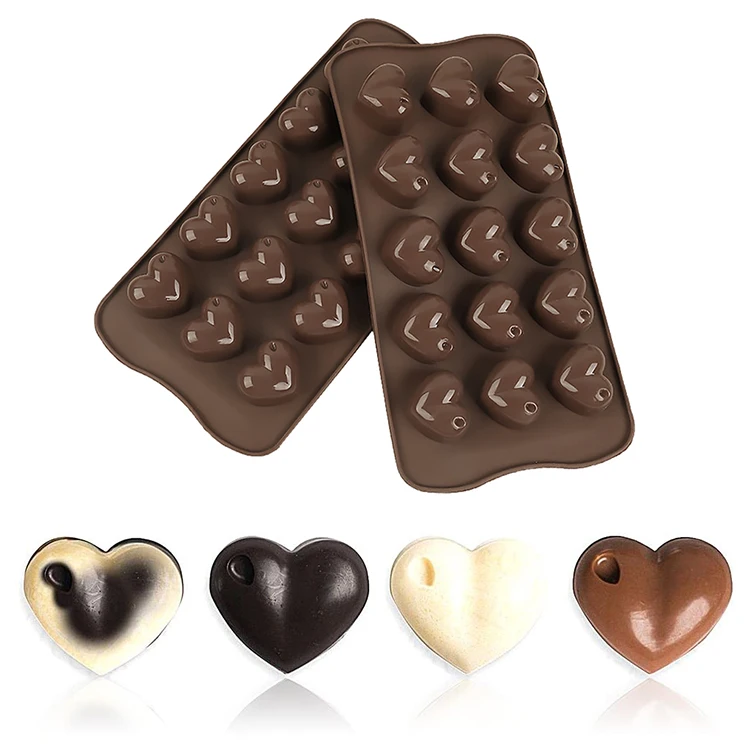 Amazon Best Selling 15-hole chocolate fudge silicone mold heart-shaped chocolate cake decoration DIY ice tray baking mold
