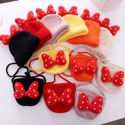 Fall 2021 Wholesale Cute Mini Kids Purses and Handbags Little Girls Matching Winter Knit Hats Beanie Designer Purse and Hat Set