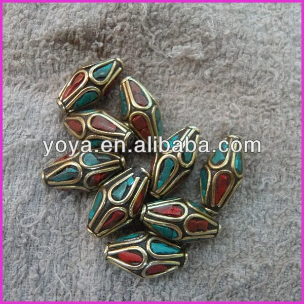 Fashion bicone nepal nepalese beads with turquoise and coral inlay.jpeg