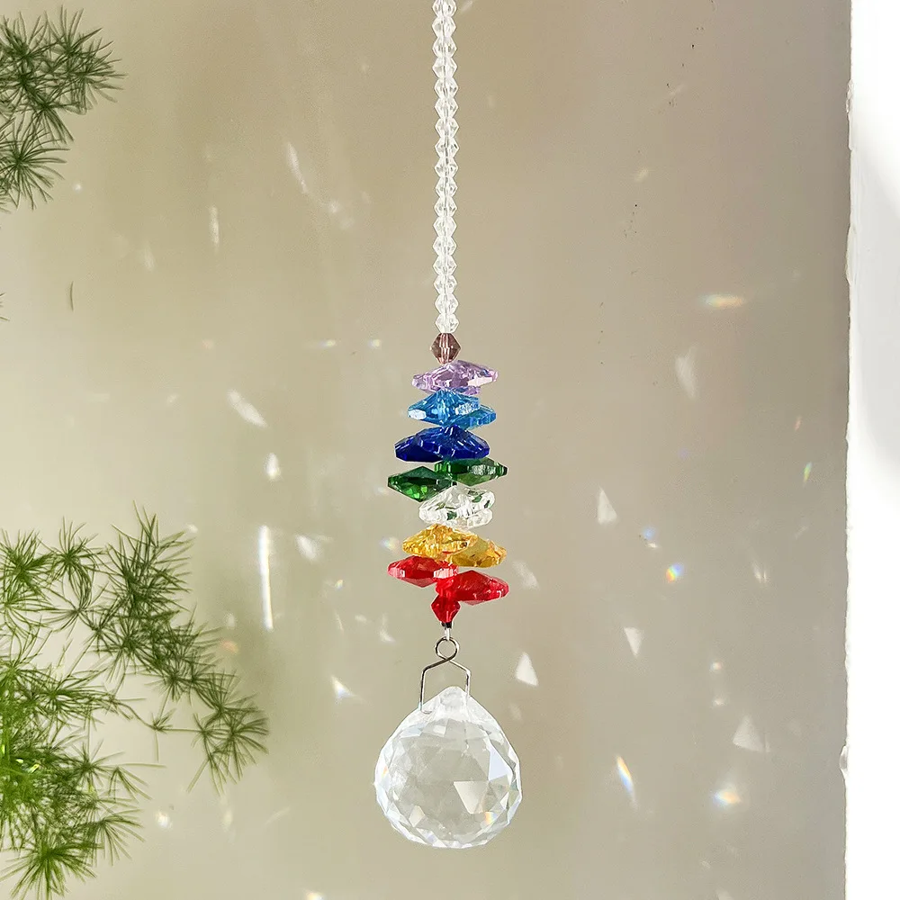 product wholesale colorful art decor crystal glass pendant octogon chakra crystal balls sun catchers for home office garden decoration-5