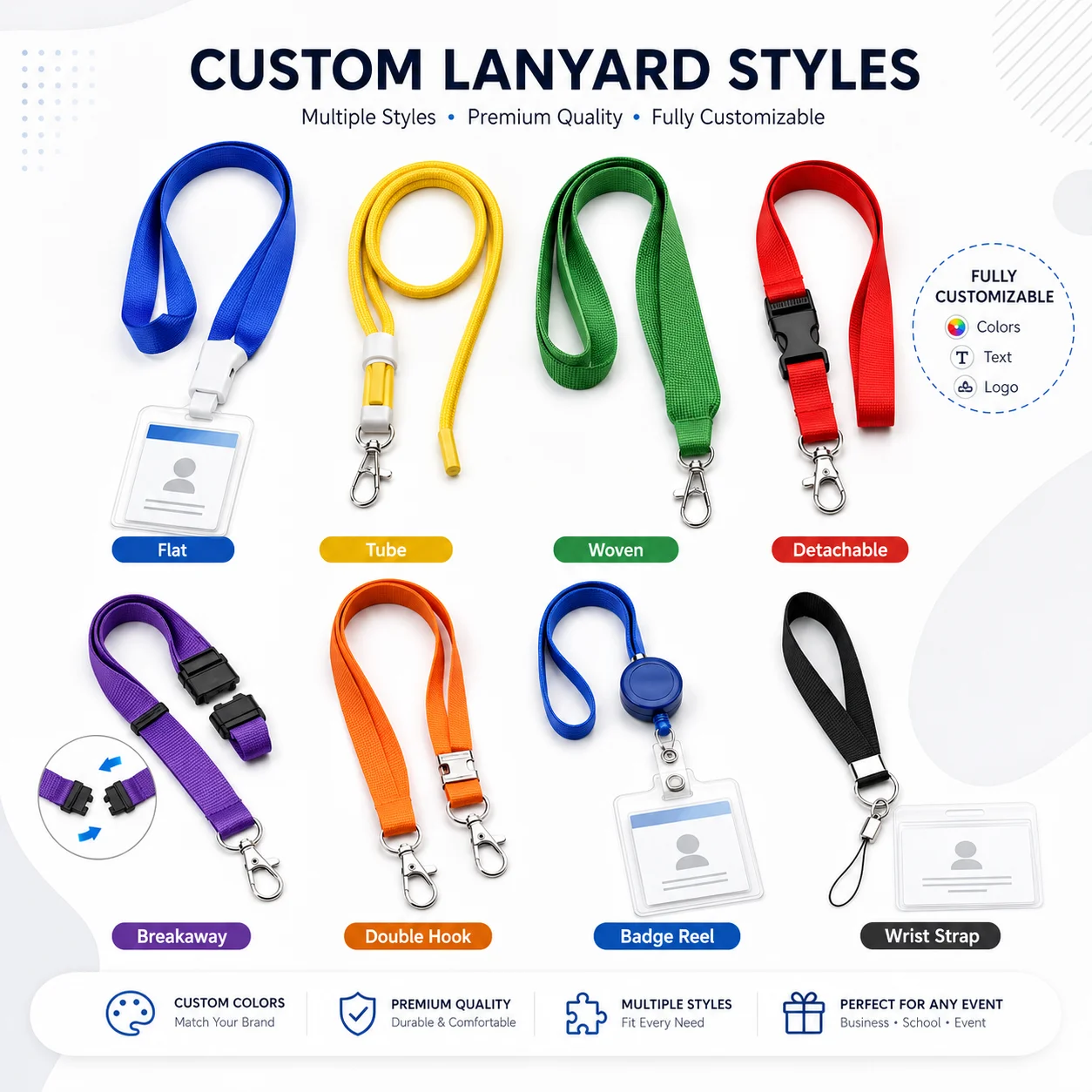Multicolor Lanyard with ID Card Holder, Custom Logo Neck Strap Badge Holder for Promotional Business Gifts