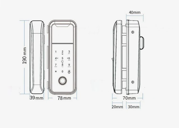 WiFi Bluetooth TTLock APP Fingerprint Glass sliding door lock for Office and Home