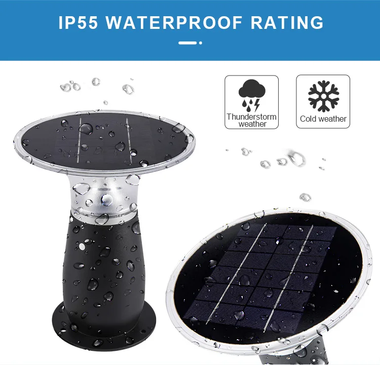 28CM Modern Style IP65 Waterproof Die-Cast Aluminum 3W Led Solar Mushroom Garden Bollard Light