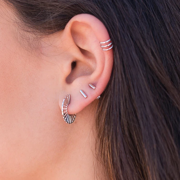 Minimalist Delicate Stainless Steel Earrings Jewelry, Gold Plated Women Modern Radial Striped Hoop Earrings