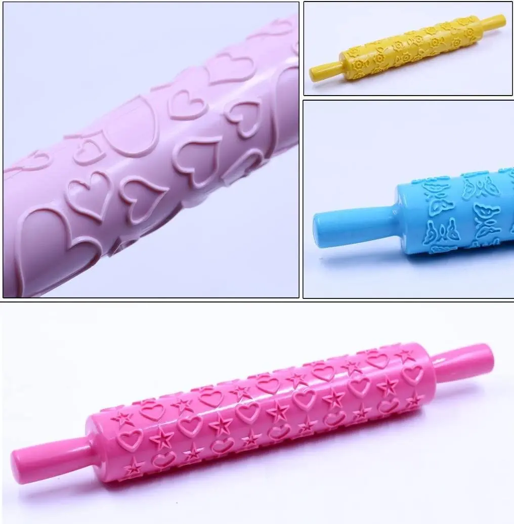 Clay Icing Bread Dough Pizza Non-stick and Plastic Beautiful Pattern Rolling Pins for Biscuit Cookie Pastry Keador 8pcs Cake Decorating Embossed Rolling Pins Cake Dumplings 