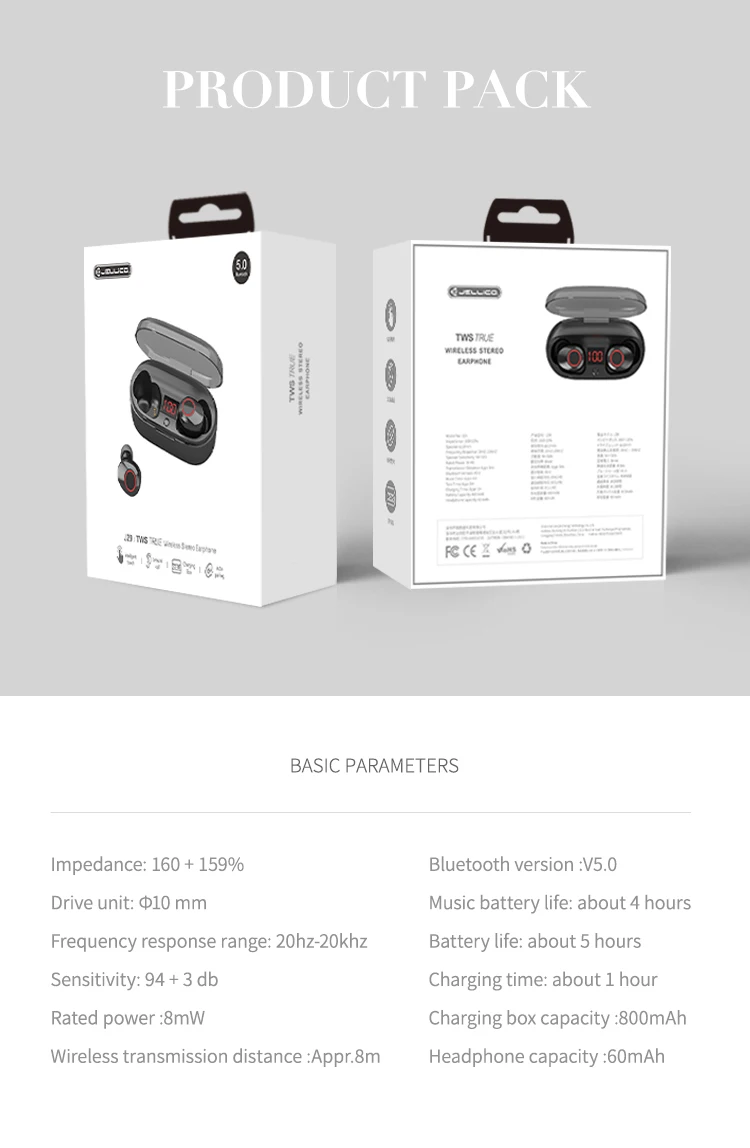 Jellico J29 Headphones BT5.0 TWS Wireless Earphones Headset Stereo Earbuds With Charging Case - ANKUX.COM