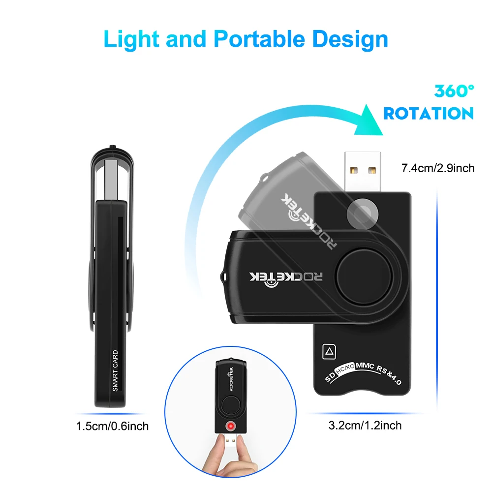Rocketek Latest USB 3.0 CAC Reeader Smart card reader SIM card reader for SD/TF MMC memory card - ANKUX.COM