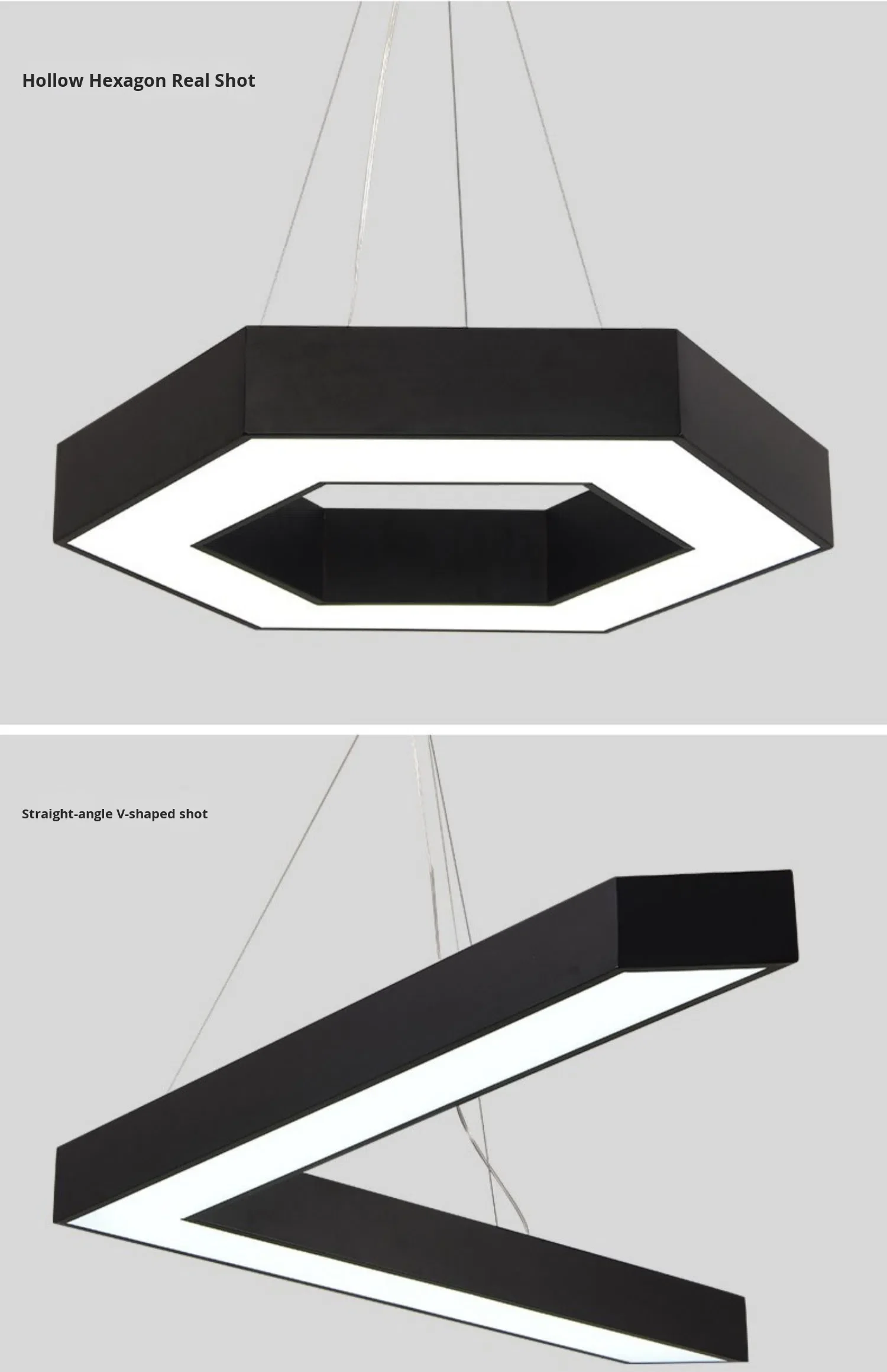 product creative shaped iron pmma hexagonal pendant light 6000k color temperature for office gym internet cafe mall industrial lighting-20
