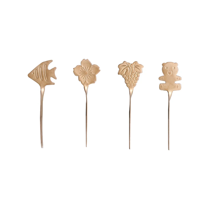 
Stainless Steel Lovely Animals Titanium Golden Tableware Fruit Tea Fork Picks Cutlery Set 