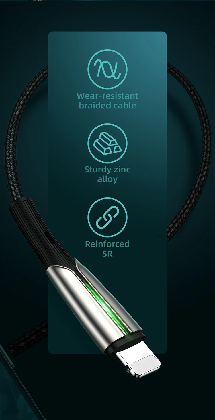 Customized M399 3A Quick Charging data transmission flash light zinc alloy nylon braided USB phone cable - ANKUX.COM