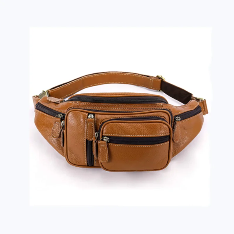 真皮大腰包防水臀带袋腰包斜挎背带运动包咖啡色