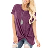 100% Cotton Women's Comfy Casual Short Sleeve Side Twist Knotted Tops Blouse Tunic Custom T Shirts