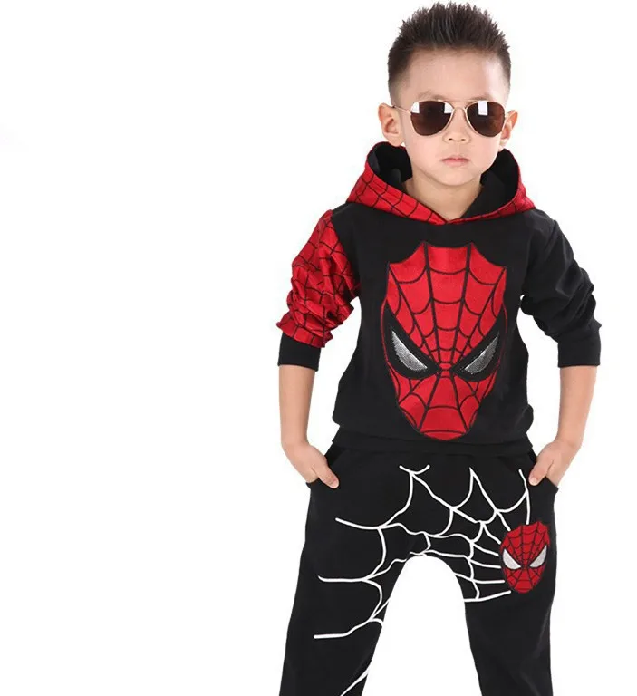 Kid 100cm LINLIN Jungen Casual Trainingsanzug Hoodies Kinder 2 Stück Outfit Spiderman Cosplay Set Langarm Sport Anzug Kleidung Overall,Red 