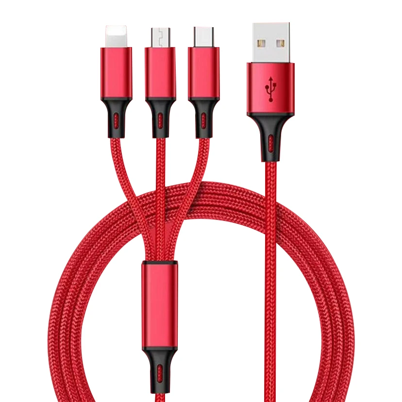 
Mobile phone nylon multi-function charger 3 in 1 USB charging cable 