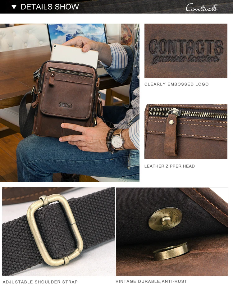 Contact's Genuine Leather Messenger Bag for 7.9 inch tablet
