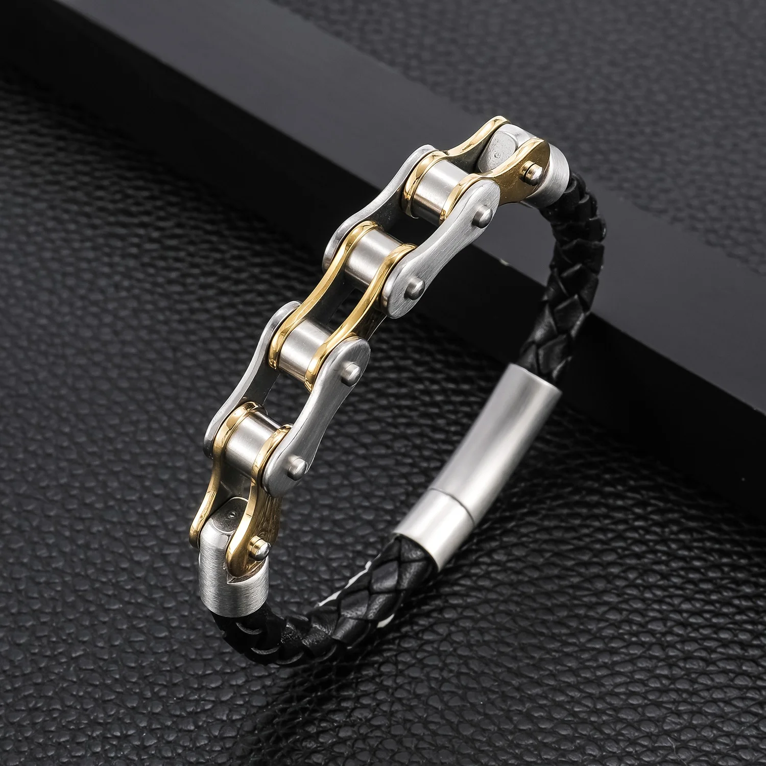 Wholesale Simply Style Men's Stainless Steel Bracelet Fashion Leather Bike Chain
