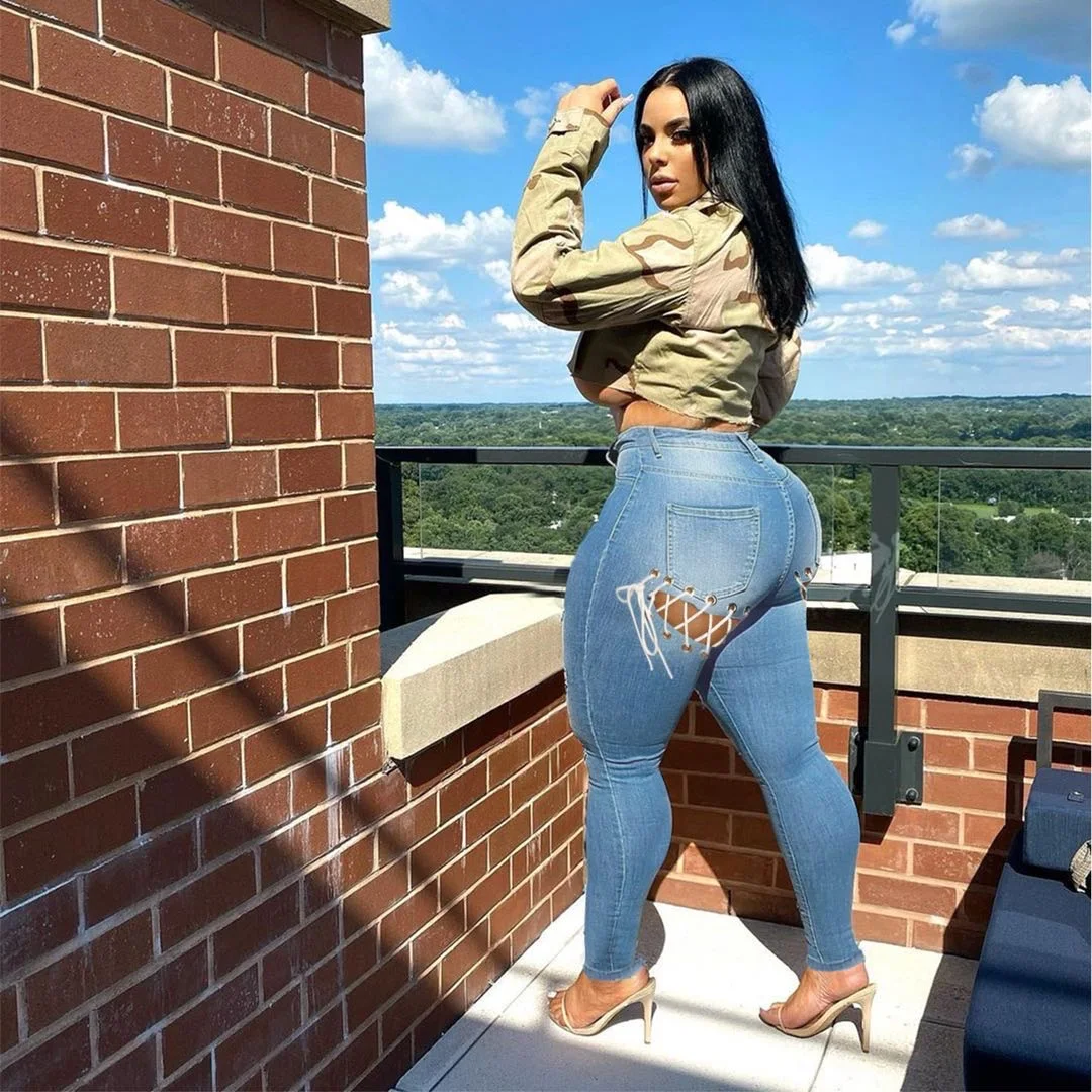 Latest New Trendy Women Jeans With Butt Hollow Out Design Ladies Sexy High Waist Denim Pants 