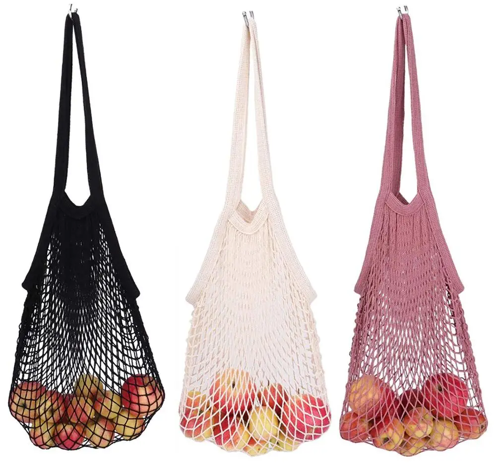Green 15inch Mesh Bag Organic Cotton String Shopping Tote Net Woven Re-usable Bag 
