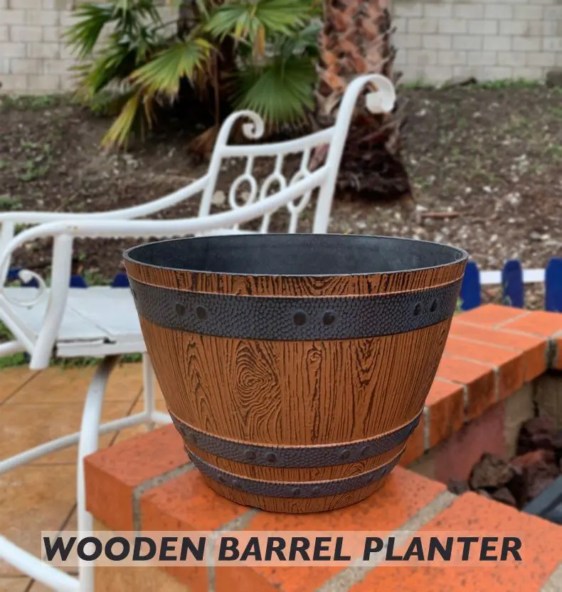 Whisky Barrel Looking Wooden Texture Pp Planter Garden Attractive Design Home Decor Garden