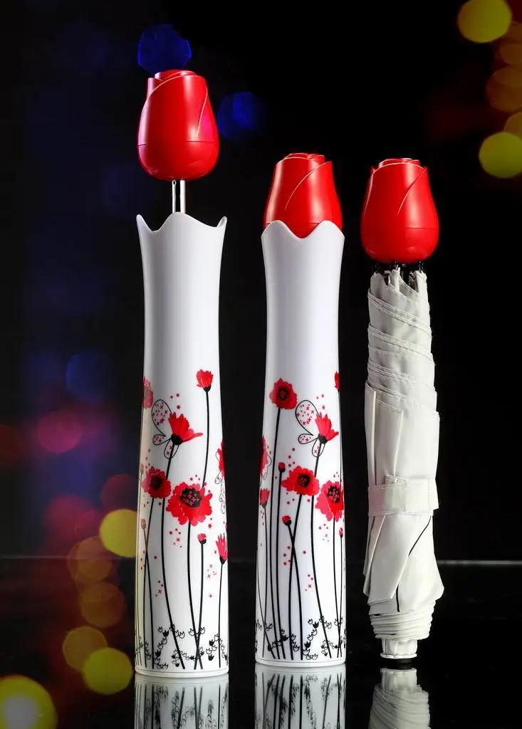 Promotional 3 Fold Mini Windproof Rose Shape Gift Handle Umbrella