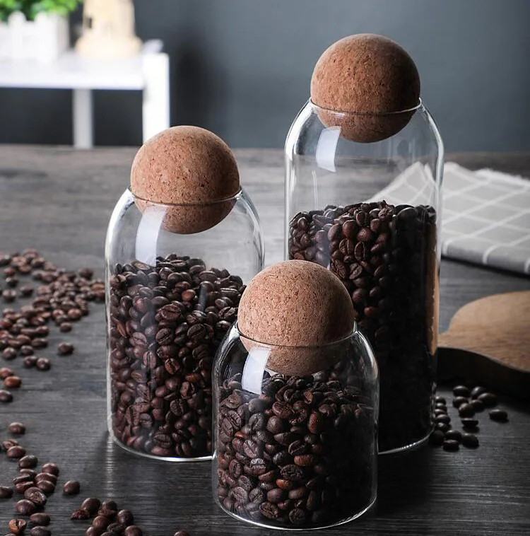 Glass Jars for storage Jars with cork wood lid borosilicate glass canister