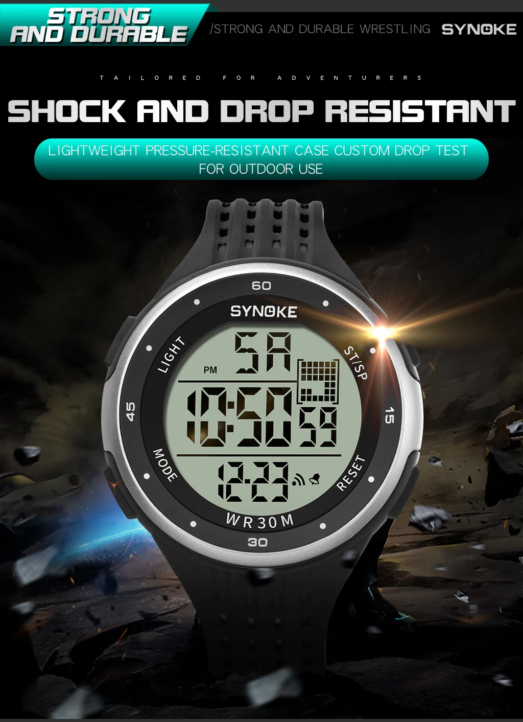 Synoke Classic Outdoor Large Dial Shockproof And Drop Resistant Sports