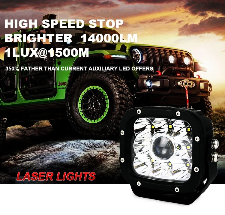 12V 24V  Long Range Brightness 50W  5 inch Side Shooter Laser Work Light Truck Led Lights For Cars