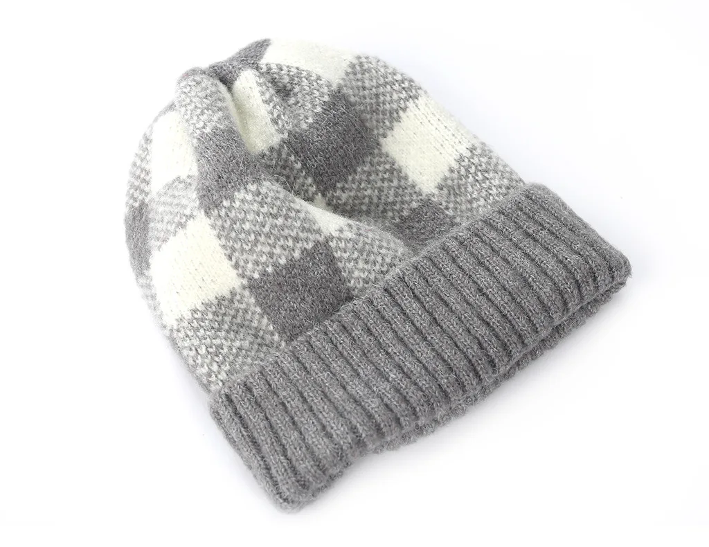 Adult And Kids Studs Knit Beanie Winter Warm Hat Woman Winter Plaid Cap Winter Knitted Hat DOM1091410