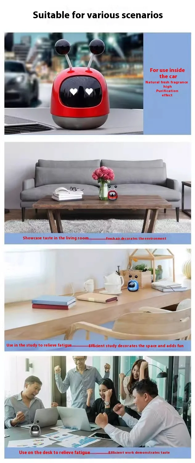 Dynamic Robot Car Air Purifier and Fresh Scent Ornament Long-Lasting Solid Fragrance Modern Interior Decoration for Cars